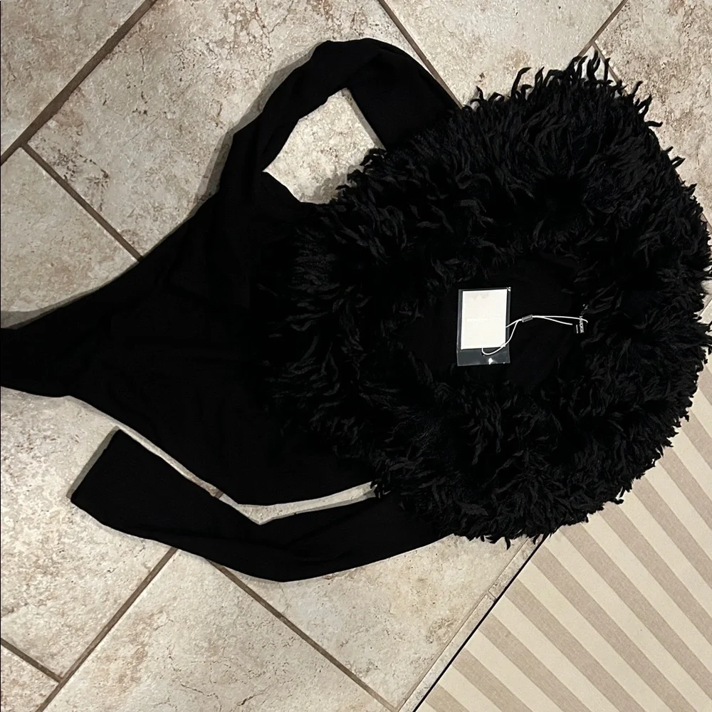 Naked Wardrobe Black Bodysuit with Faux Fur Collar - Picture 2 of 8